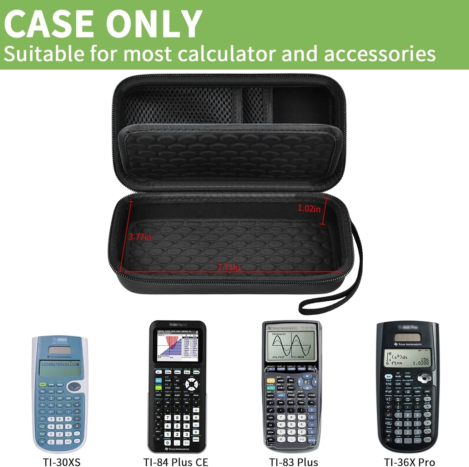 Graphing Calculator Case Compatible with Texas Instruments TI-84 Plus CE/TI-84 Plus/TI-83 Plus/TI-30XS / TI-36Pro, Scientific Calculators Box for Ruler, Rubber, Pencil and Other- Black (Case Only)
