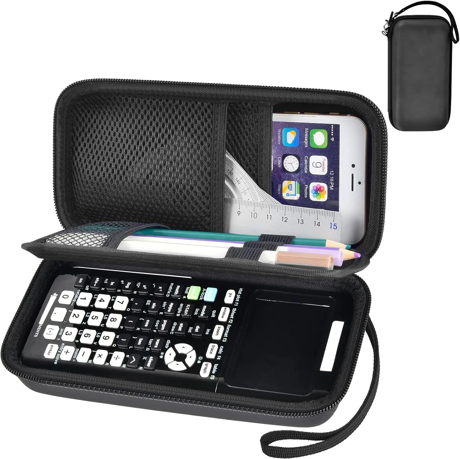 Graphing Calculator Case Compatible with Texas Instruments TI-84 Plus CE/TI-84 Plus/TI-83 Plus/TI-30XS / TI-36Pro, Scientific Calculators Box for Ruler, Rubber, Pencil and Other- Black (Case Only)