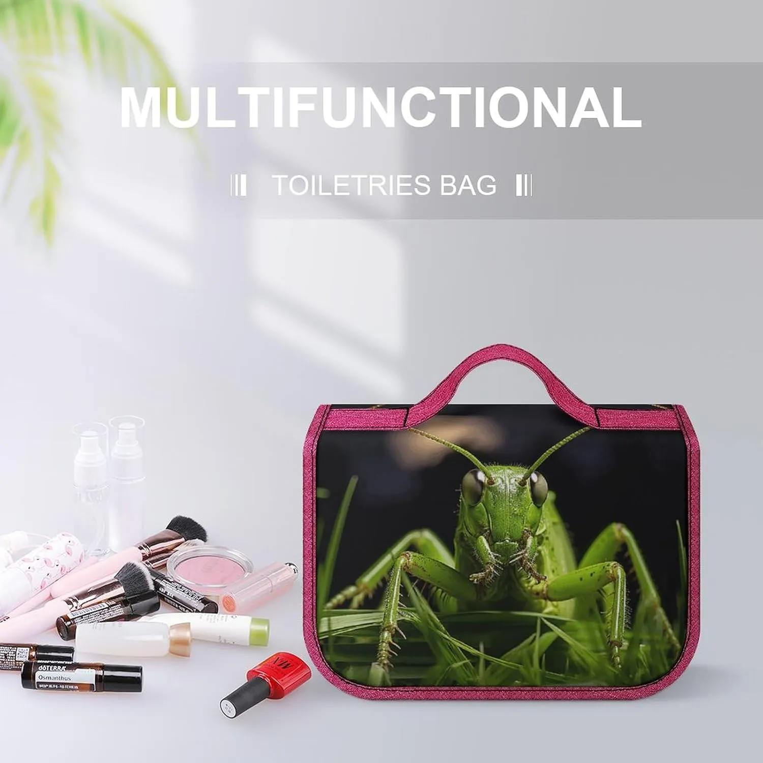 Grasshopper on Grass Travel Toiletry Bag for Women,Hanging Toiletry Organizer with Hook, Makeup Bag Travel Organizer for Shampoo,Toiletriesl