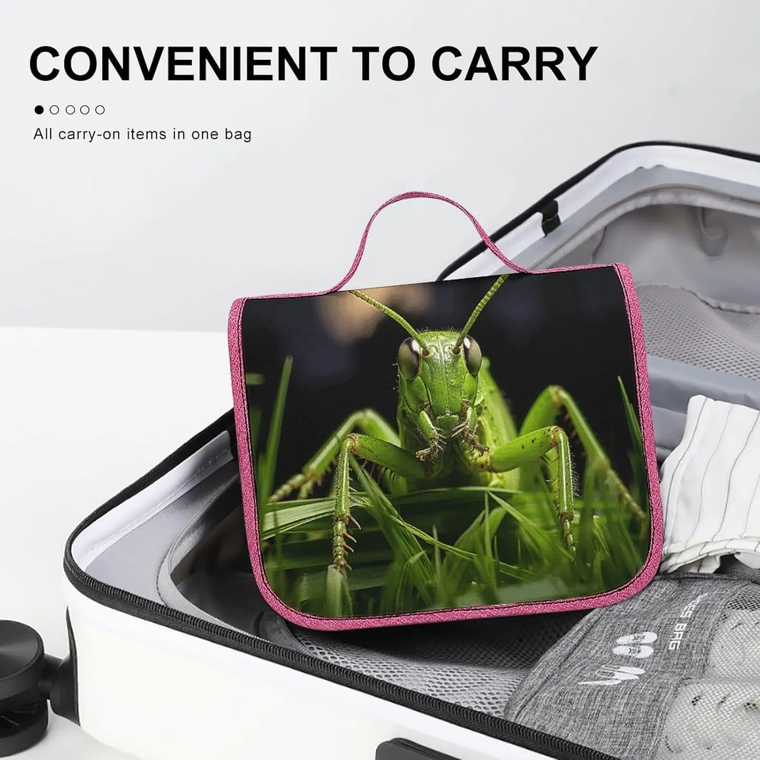 Grasshopper on Grass Travel Toiletry Bag for Women,Hanging Toiletry Organizer with Hook, Makeup Bag Travel Organizer for Shampoo,Toiletriesl