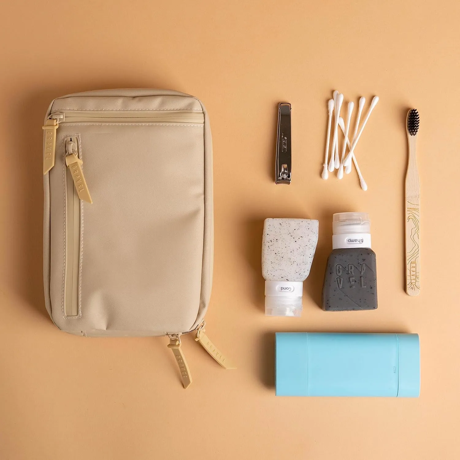 Gravel Hanging Toiletry Bag – Water-Resistant Dopp Kit for Men & Women (Sand, Slim)