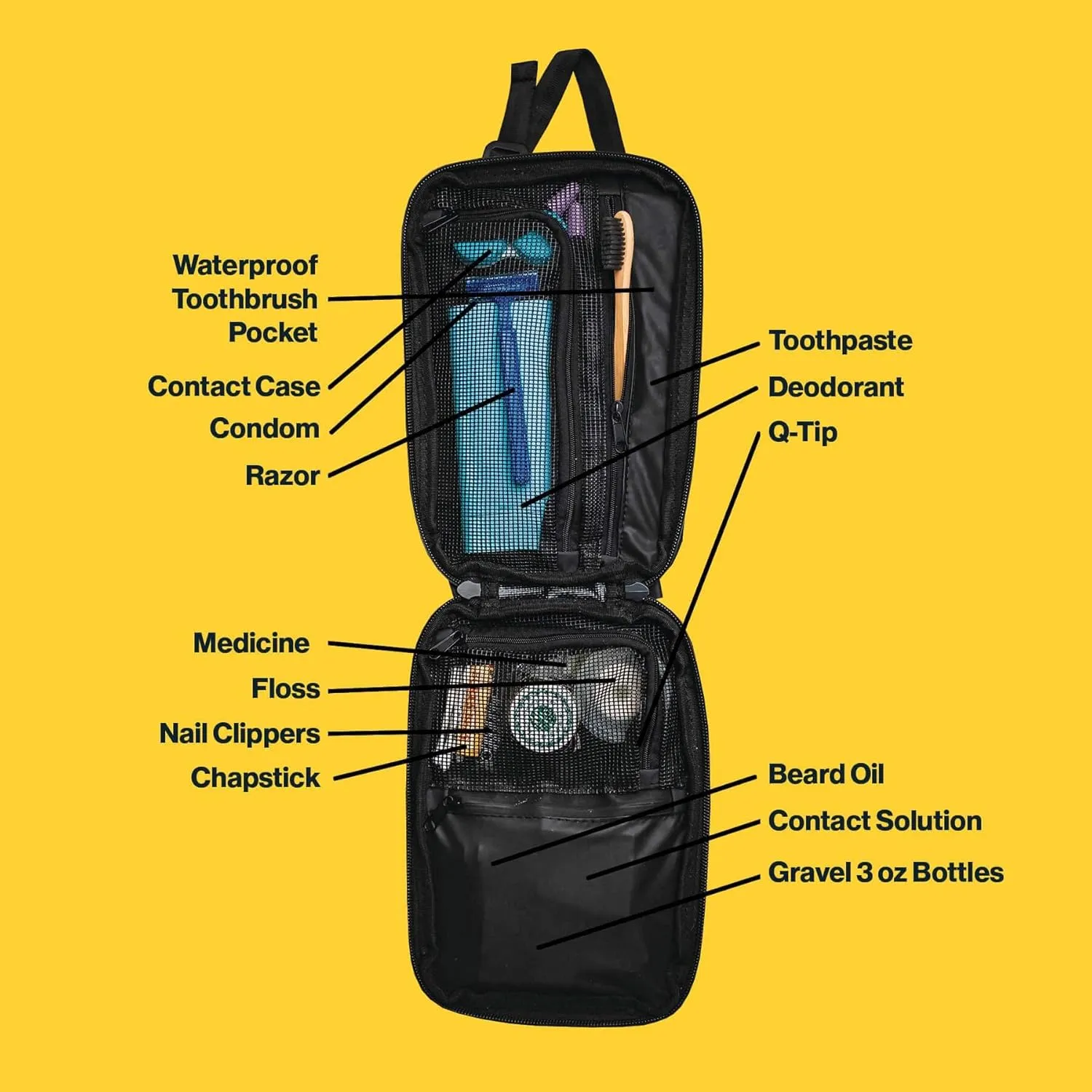 Gravel Hanging Toiletry Bag – Water-Resistant Dopp Kit for Men & Women (Sand, Slim)
