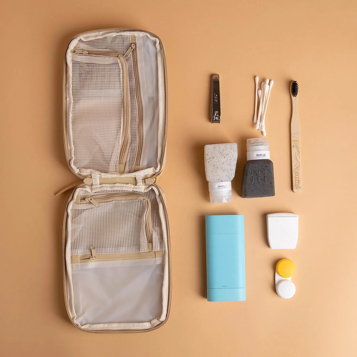 Gravel Hanging Toiletry Bag – Water-Resistant Dopp Kit for Men & Women (Sand, Slim)