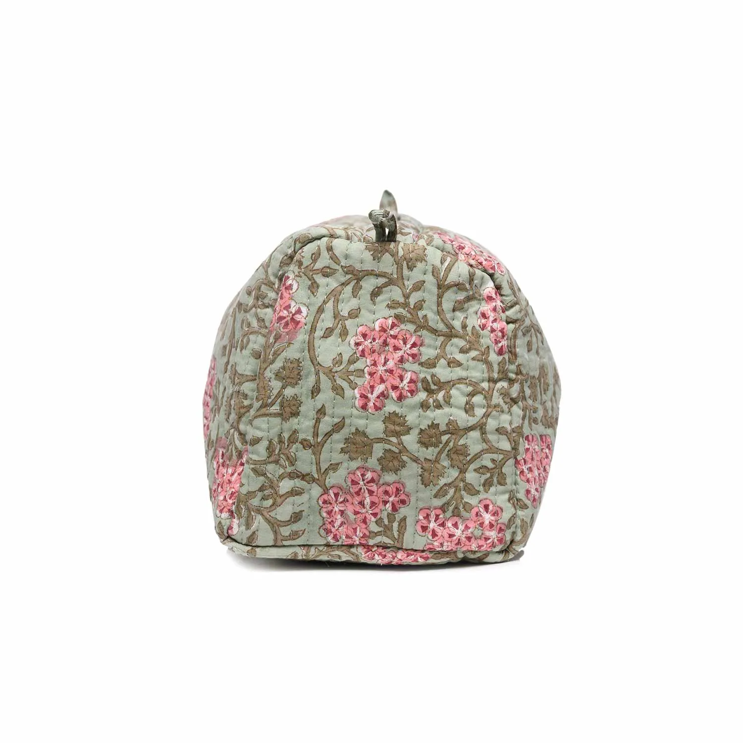 GREEN FLOWER BLOCK PRINTED QUILTED TOILETRY POUCH