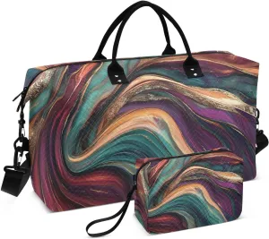 Green Gold Abstract Marble Duffel Bag for Traveling, Gym Bags with Multiple Interior Pockets for Women Men Toiletry Purse Included 20.5”x 1.9” x 13.8”