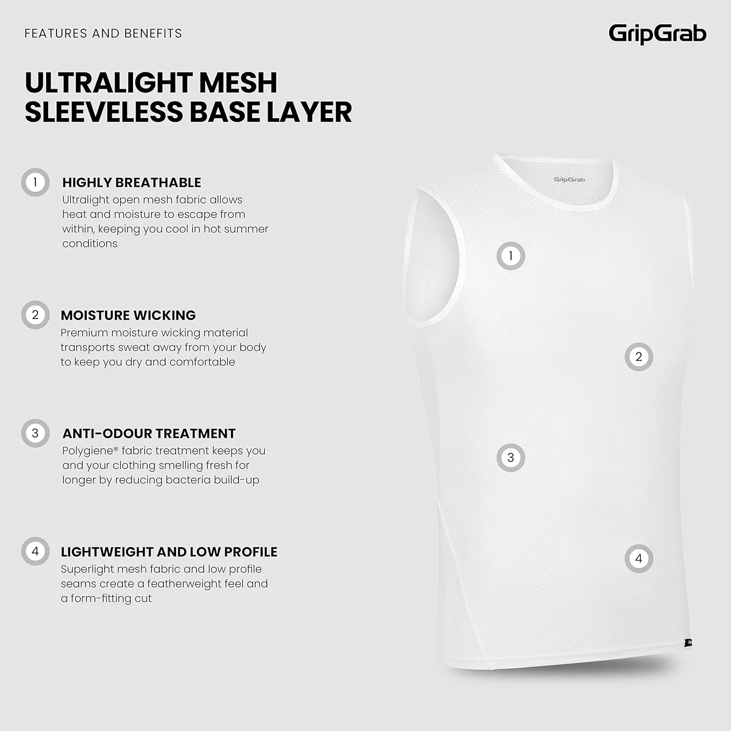 GripGrab Ultralight 1 and 3 Pack Sleeveless Mesh Summer Cycling Base Layer Biking Undershirt Lightweight Vest Cycling Shirt