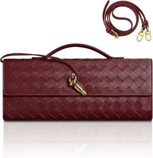 GRQ Woven Handmade Clutch Purse for Women, Elegant PU Leather Handbag, Removable Handle, Spacious for Evening & Formal Events