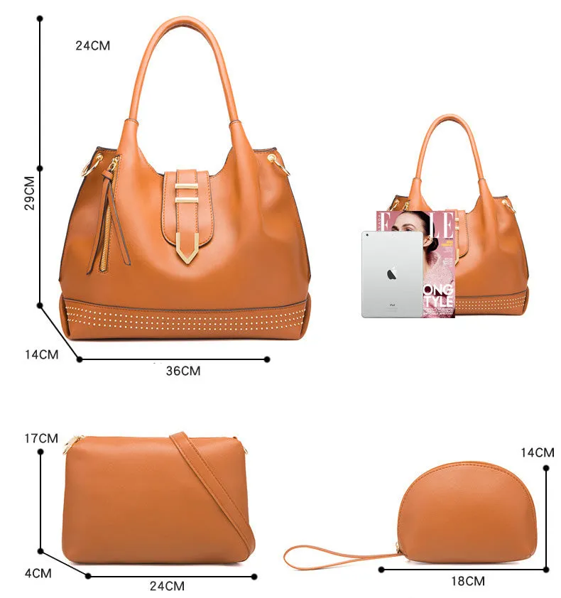 H1753 - Retro 4Pc Women's Rivet Handbag Set