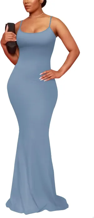 Hafailia Women's Casual Soft Lounge Long Slip Dress Sexy Sleeveless Bodycon Maxi Dresses Evening Formal Cocktail