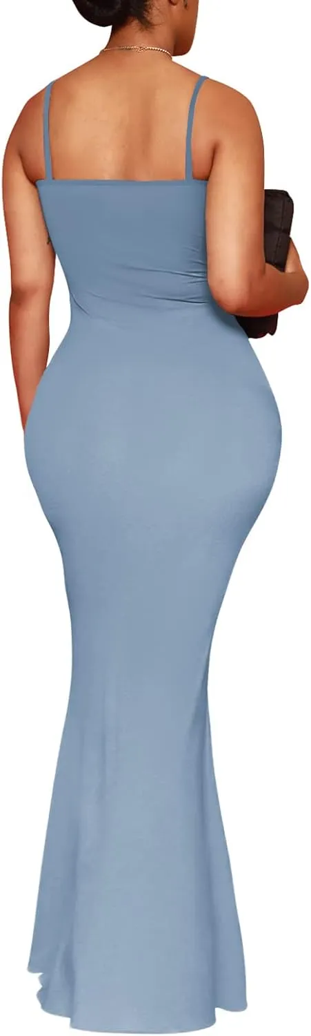 Hafailia Women's Casual Soft Lounge Long Slip Dress Sexy Sleeveless Bodycon Maxi Dresses Evening Formal Cocktail