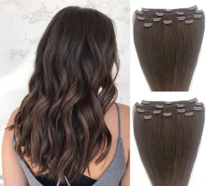 Hair Faux You 20" Clip in Hair Extensions Real Human Hair 90g Clip on for Full Head 7 pieces, 14 clips, Silky Straight Weft Remy Hair Color #3 Medium Dark Brown