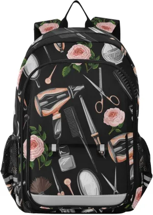 Hairdresser Tools Equipment Pattern Backpack School Bag Lightweight Laptop Backpack Students Travel Daypack with Reflective Stripes