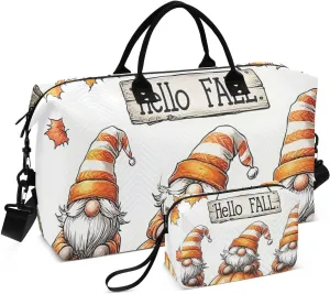 Halloween Gnomes Pumpkin Autumn Duffel Bag for Traveling, Gym Bags with Multiple Interior Pockets for Women Men Toiletry Purse Included 20.5”x 1.9” x 13.8”