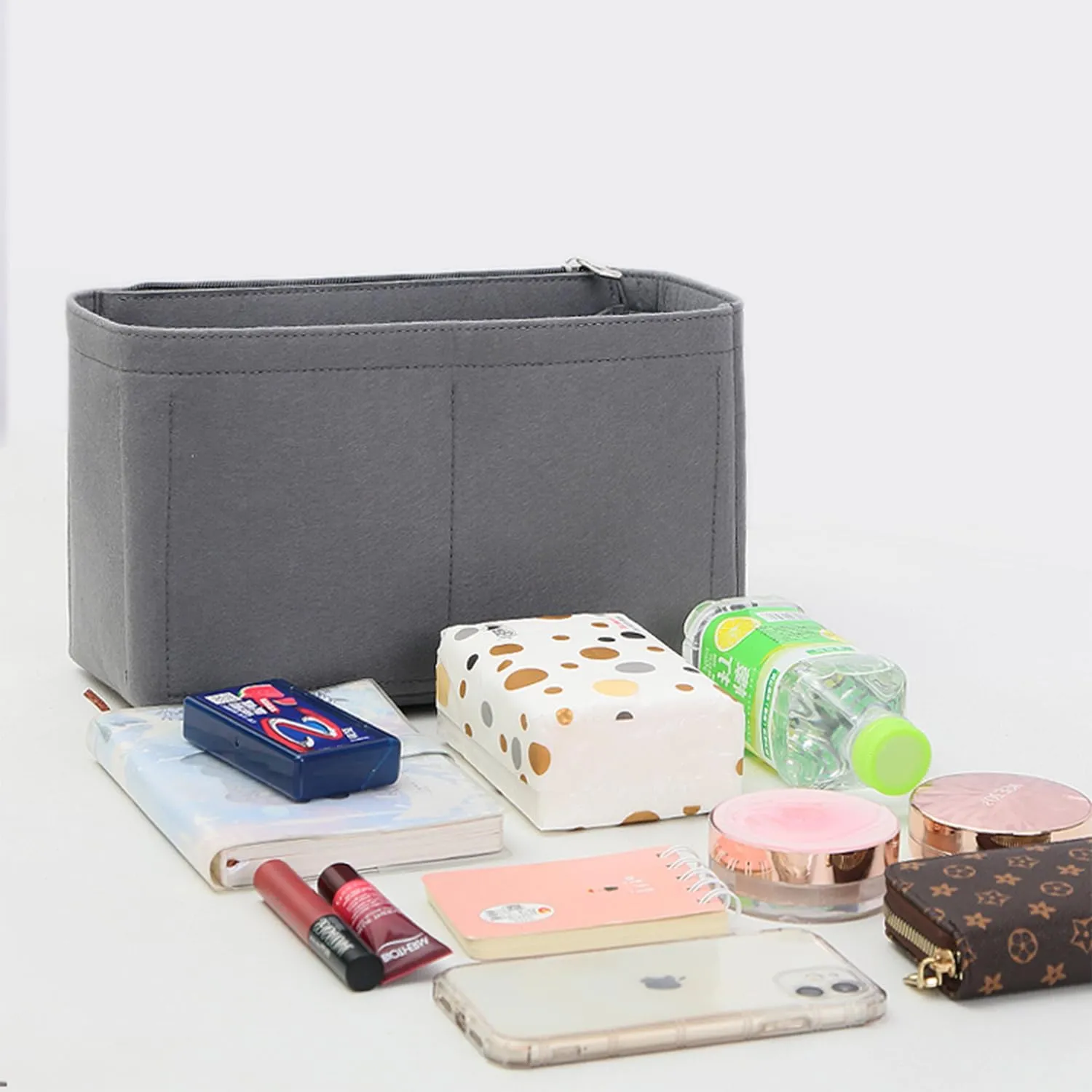 Handbag Purse Insert Organizer, Felt Purse Organizer With Zipper Pocks, Suitable for Crossbody Bags, Shoulder Bags, Handbags Bag Organizer (Pink)