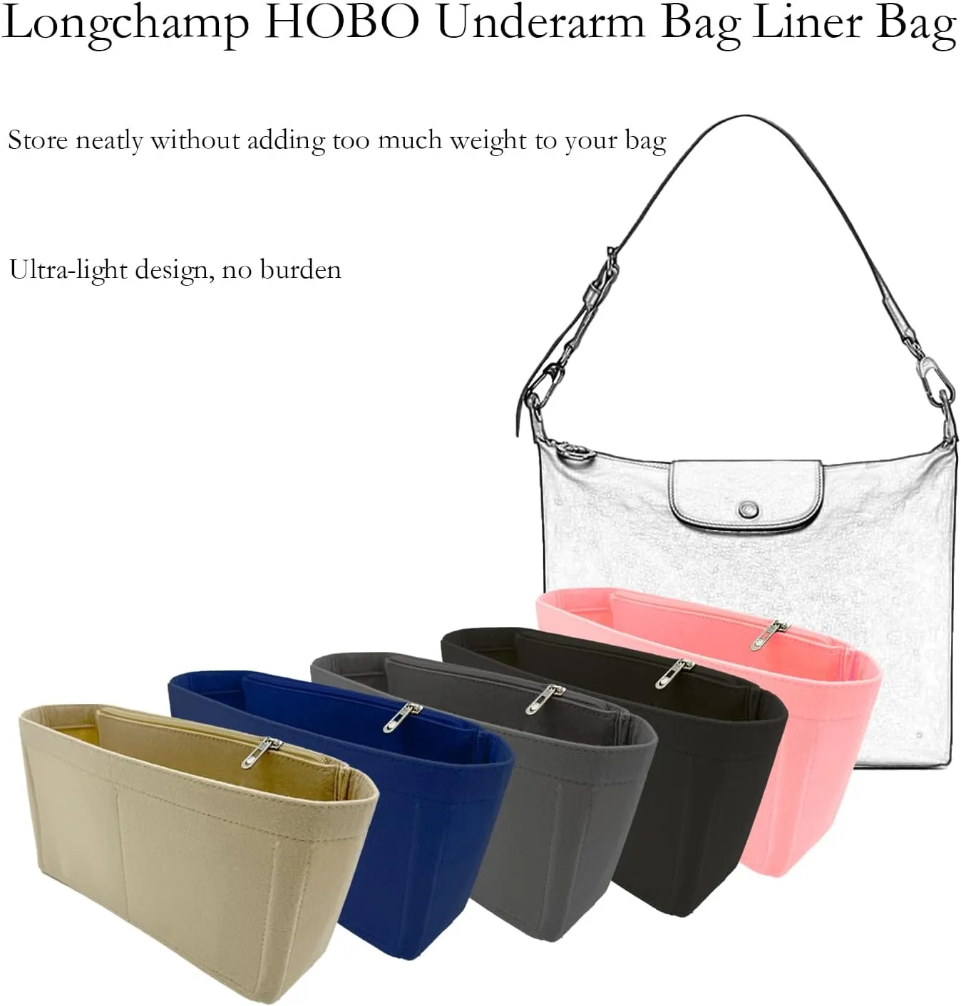 Handbag Purse Insert Organizer, Felt Purse Organizer With Zipper Pocks, Suitable for Crossbody Bags, Shoulder Bags, Handbags Bag Organizer (Pink)