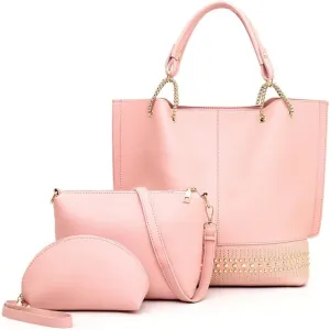 Handbags for Women Fashion Tote Bags Rivet Shoulder Bag Top Handle Satchel Purse Set 3pcs Grey