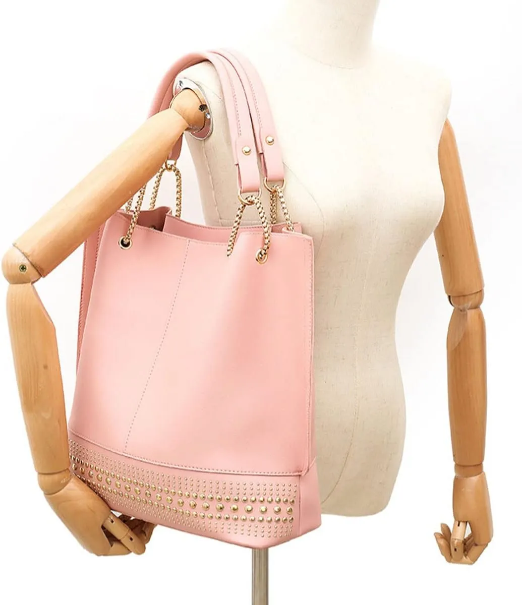 Handbags for Women Fashion Tote Bags Rivet Shoulder Bag Top Handle Satchel Purse Set 3pcs Grey