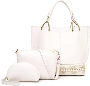 Handbags for Women Fashion Tote Bags Rivet Shoulder Bag Top Handle Satchel Purse Set 3pcs Grey