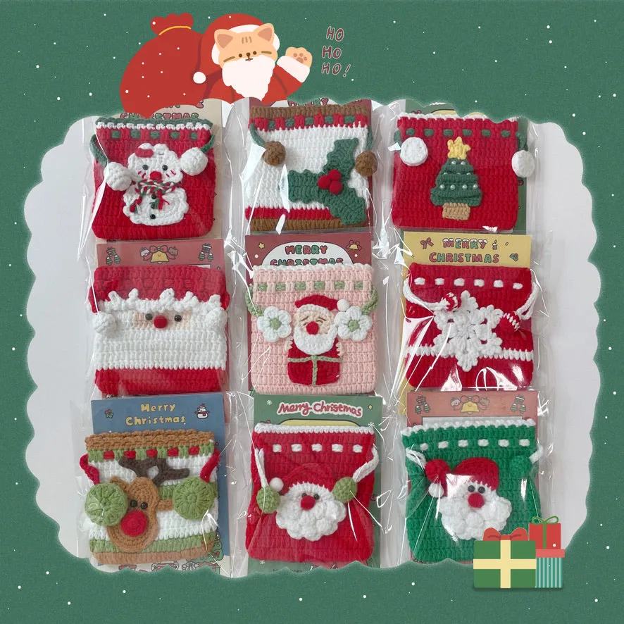 handicroft crochet christmas drawstring pouch *ੈ✩‧₊˚🎅🏻🎄🦌