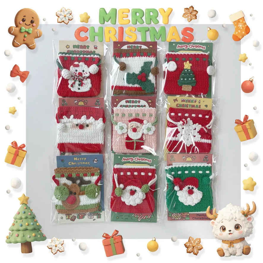handicroft crochet christmas drawstring pouch *ੈ✩‧₊˚🎅🏻🎄🦌
