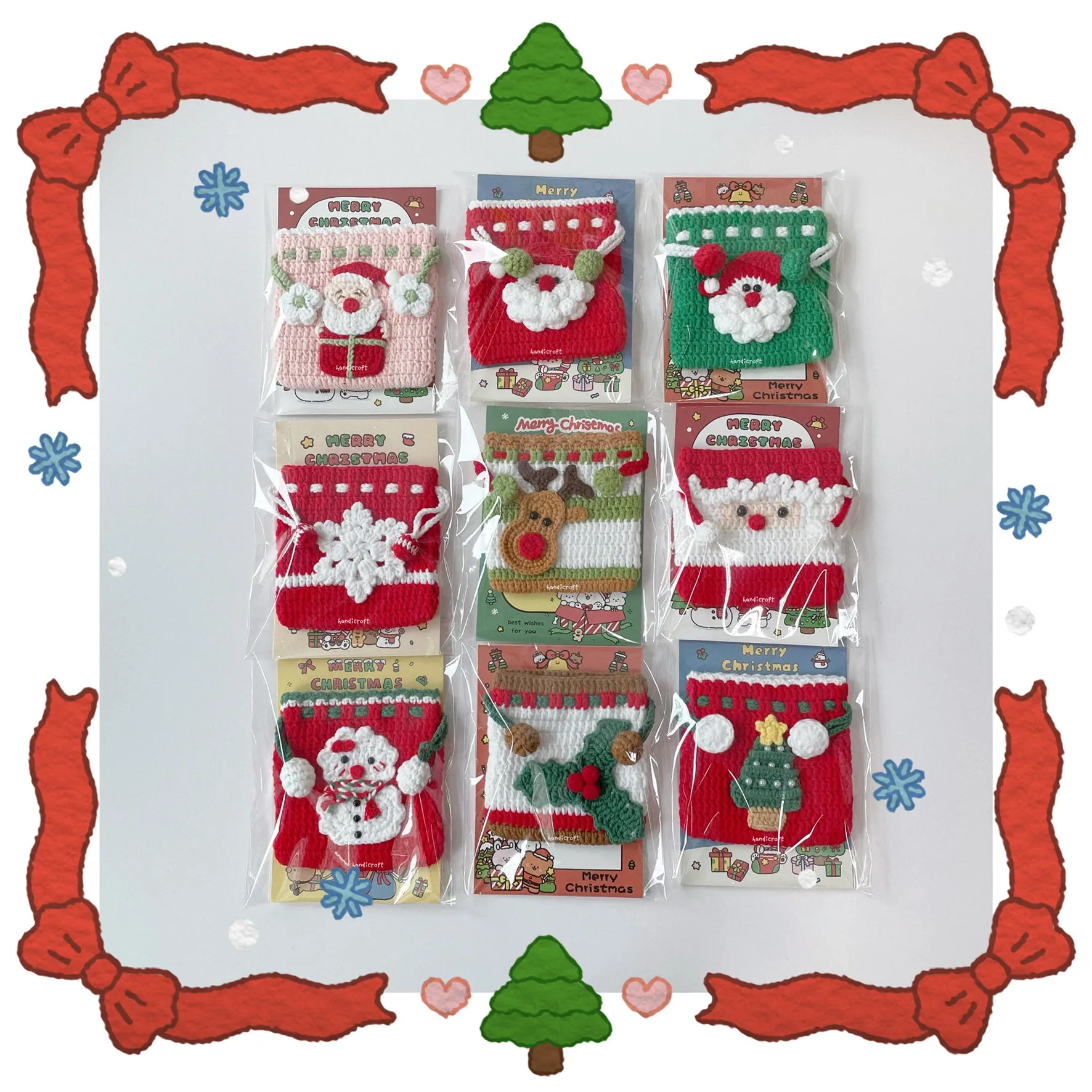 handicroft crochet christmas drawstring pouch *ੈ✩‧₊˚🎅🏻🎄🦌
