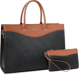 Handmade Luxury Vegan Leather Handbags for Women, Large 16 inch Laptop Handle Satchel Waterproof Bags for Ladies