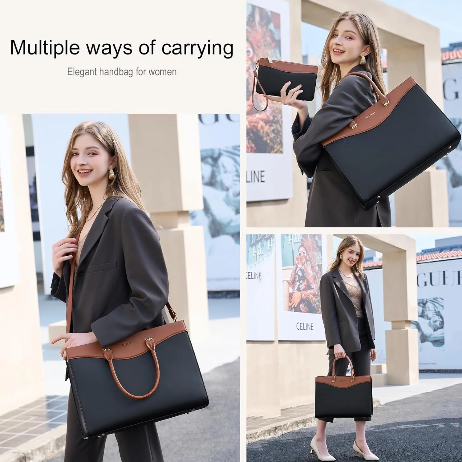 Handmade Luxury Vegan Leather Handbags for Women, Large 16 inch Laptop Handle Satchel Waterproof Bags for Ladies