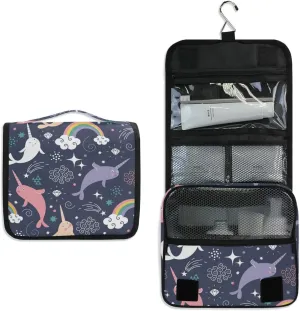 Hanging Toiletry Bag Cute Sea Animal Narwhal Rainbow, Makeup Bag Cosmetic Bag Bathroom Travel Organizer Large for Women Girls