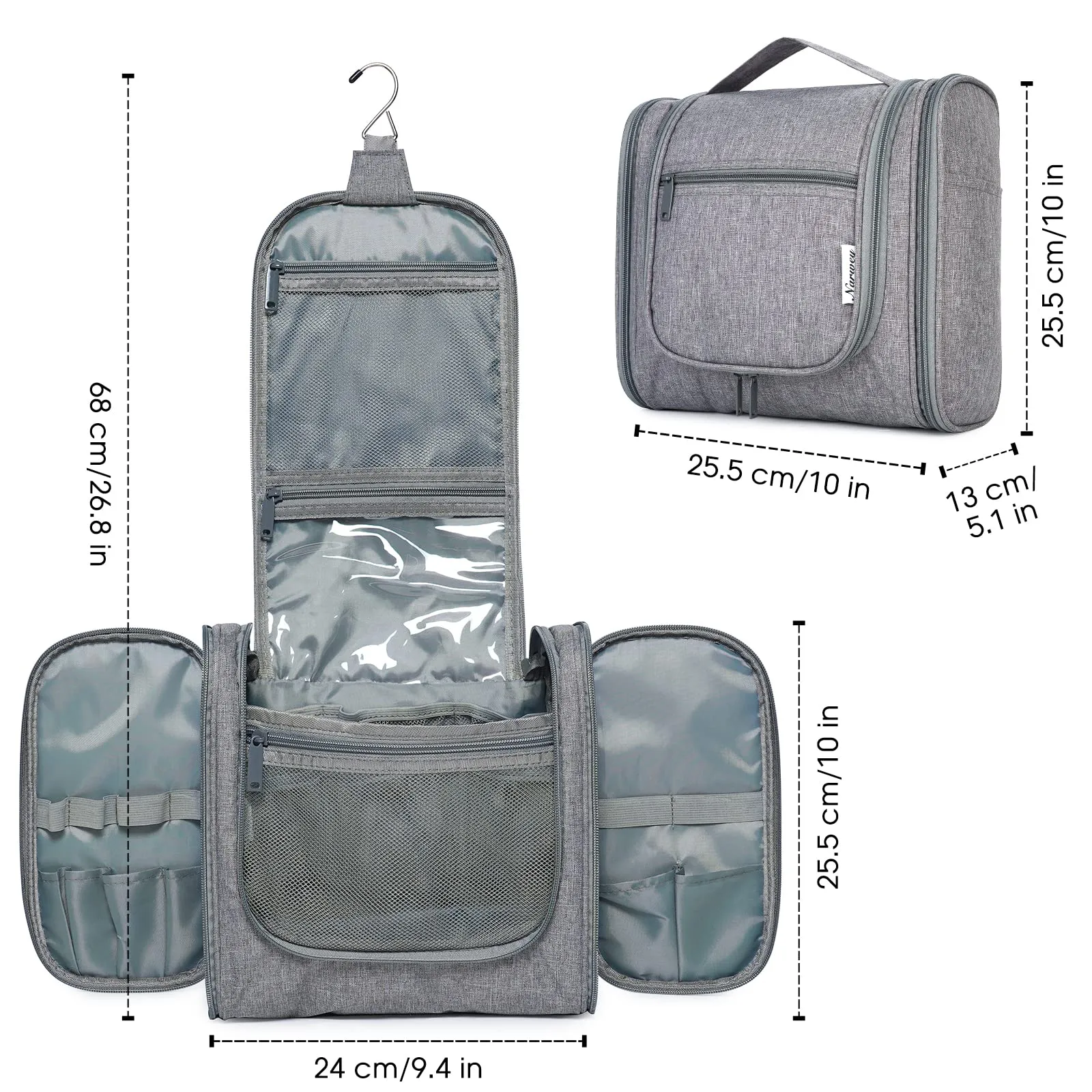 Hanging Toiletry Bag for Women Travel Makeup Bag Organizer Toiletries Bag Men for Cosmetics Essentials Accessories (Large, Grey)