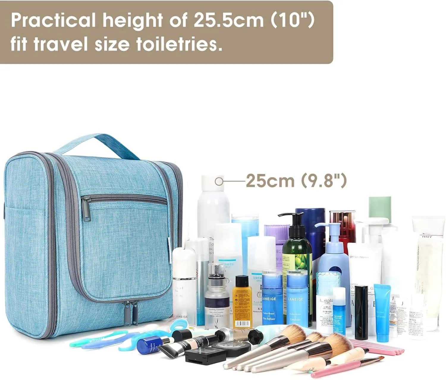 Hanging Toiletry Bag for Women Travel Makeup Bag Organizer Toiletries Bag Men for Cosmetics Essentials Accessories (Large, Sky Blue)
