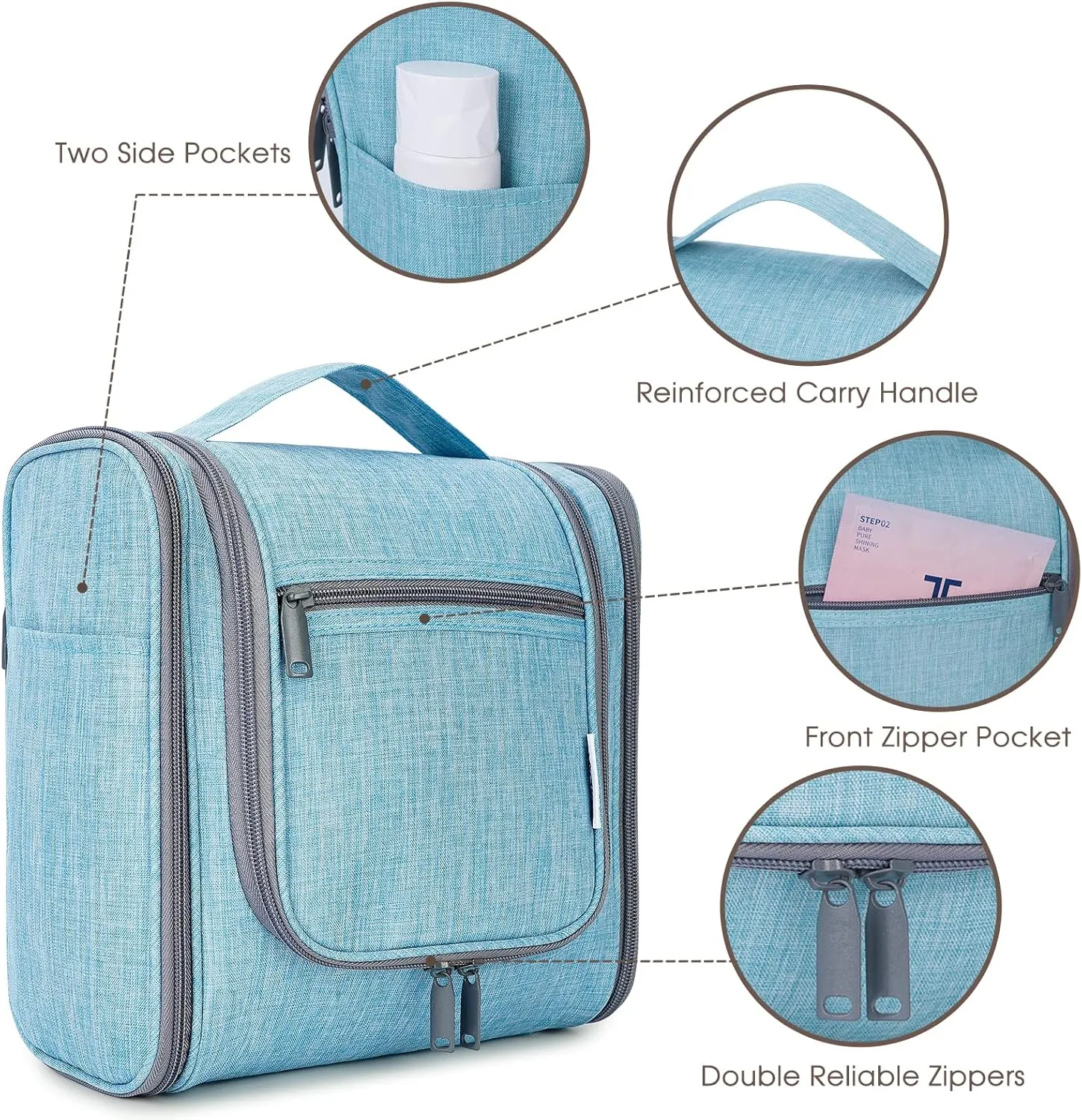 Hanging Toiletry Bag for Women Travel Makeup Bag Organizer Toiletries Bag Men for Cosmetics Essentials Accessories (Large, Sky Blue)