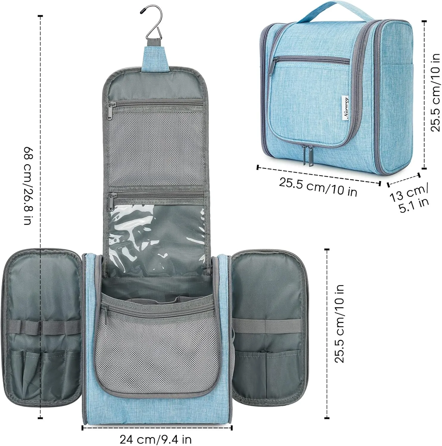 Hanging Toiletry Bag for Women Travel Makeup Bag Organizer Toiletries Bag Men for Cosmetics Essentials Accessories (Large, Sky Blue)