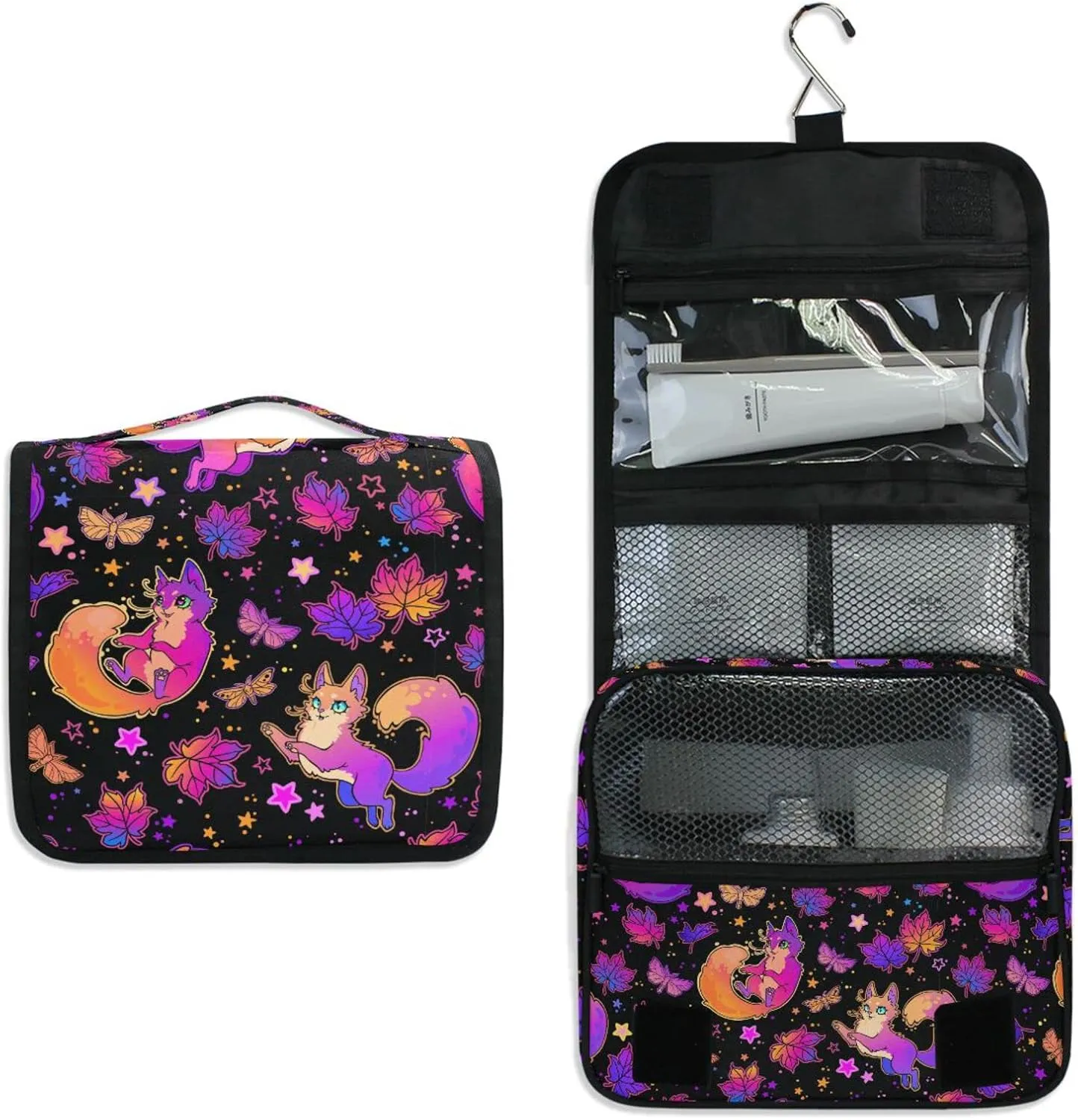 Hanging Toiletry Bag Purple Psychedelic Wind Also Fox Makeup Bag Travel bag for Toiletries Portable Toiletry Organizer Bags Toiletry Bag for Women Men, Travel-Essentials Toiletry Bag