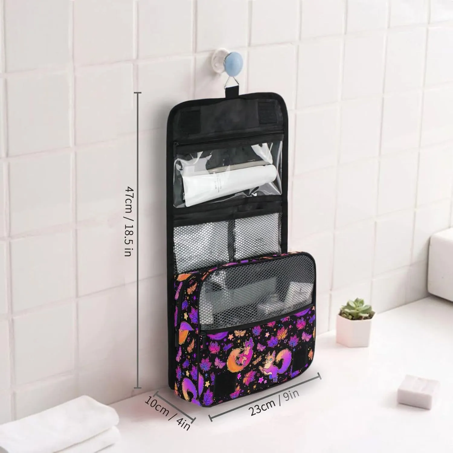 Hanging Toiletry Bag Purple Psychedelic Wind Also Fox Makeup Bag Travel bag for Toiletries Portable Toiletry Organizer Bags Toiletry Bag for Women Men, Travel-Essentials Toiletry Bag