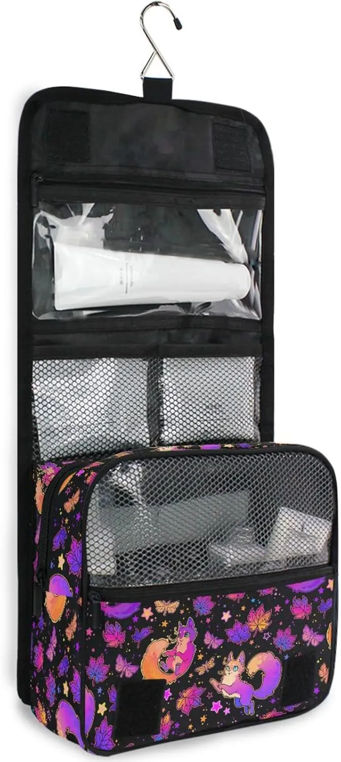 Hanging Toiletry Bag Purple Psychedelic Wind Also Fox Makeup Bag Travel bag for Toiletries Portable Toiletry Organizer Bags Toiletry Bag for Women Men, Travel-Essentials Toiletry Bag