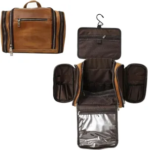 Hanging Toiletry Bag,Personalized Genuine Leather Shaving & Dopp Kit Bag for Men & Women,Travel Organizer for Toiletries,Best Man Gift,Wedding Gifts (Brown)