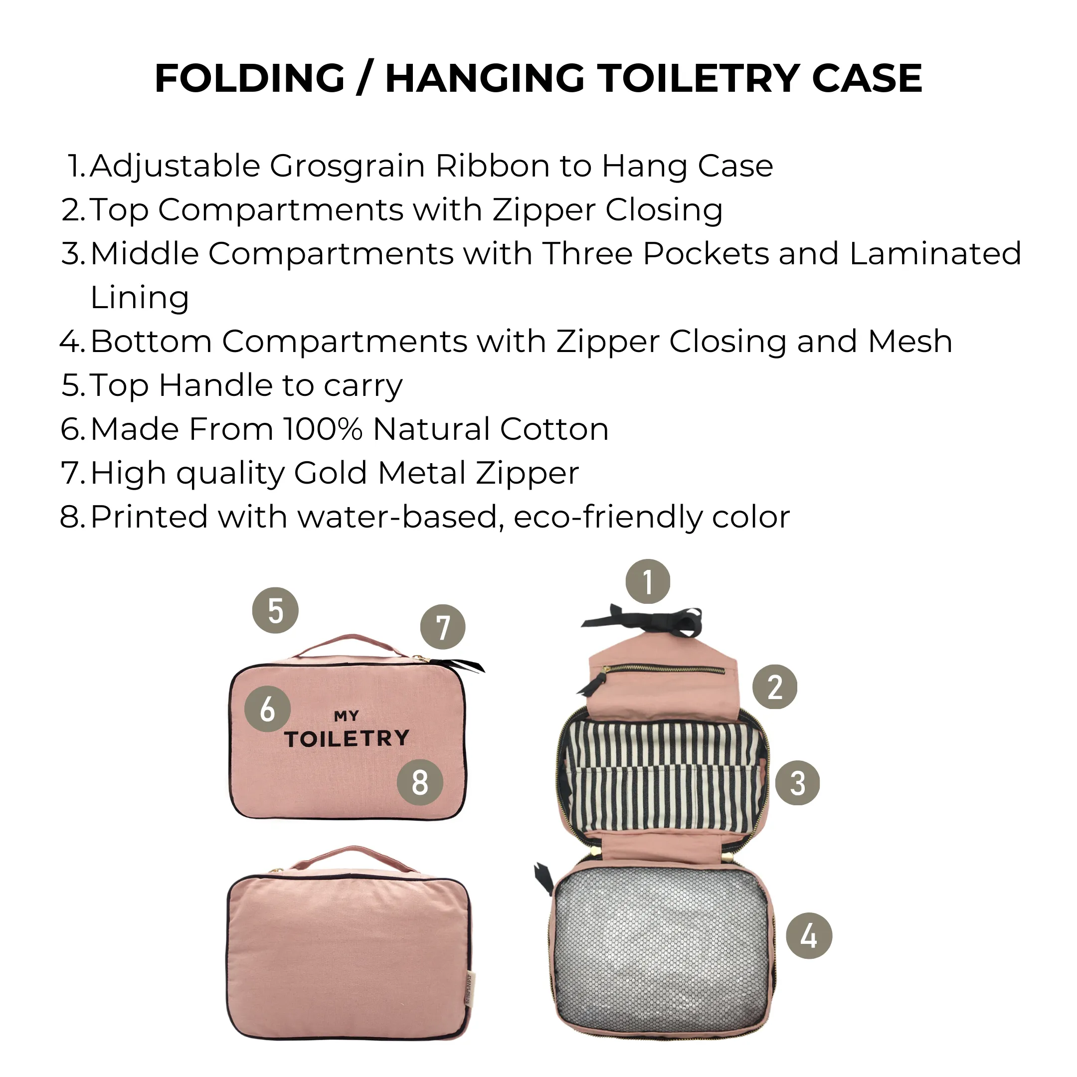 Hanging Toiletry Travel Bag – Pink/Blush
