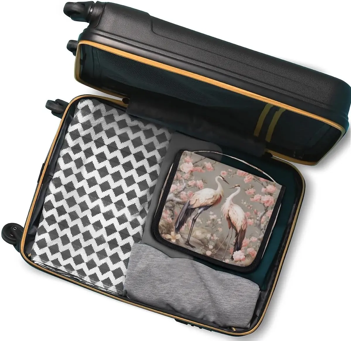 Hanging Travel Toiletry Bag Bird Crane Flower Toiletry Bags with Hanging Hook Portable Cosmetic Bag Makeup Organizer for Travel Business Trip