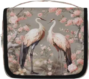 Hanging Travel Toiletry Bag Bird Crane Flower Toiletry Bags with Hanging Hook Portable Cosmetic Bag Makeup Organizer for Travel Business Trip