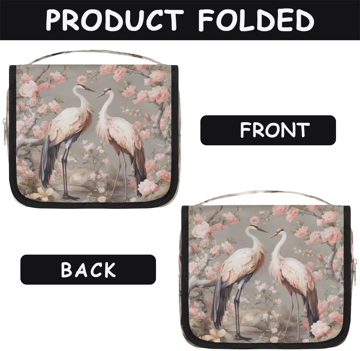 Hanging Travel Toiletry Bag Bird Crane Flower Toiletry Bags with Hanging Hook Portable Cosmetic Bag Makeup Organizer for Travel Business Trip