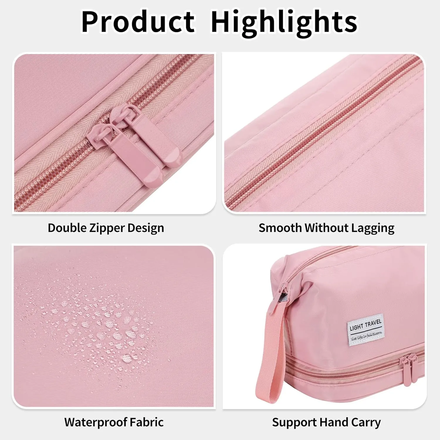 Hanging Travel Toiletry Bag for Women,Makeup Bag,Waterproof,Dry Wet Separation,Large Capacity, 8.66 x 4.92 x 6.5 In,Suitable for Accessoriestravel Toiletry Organizer (Woman, Pink)