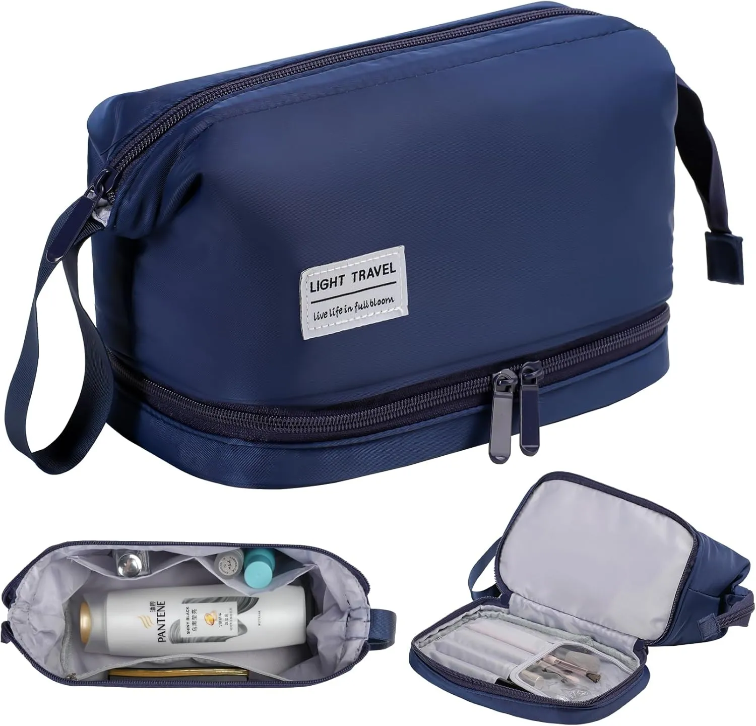 Hanging Travel Toiletry Bag for Women,Makeup Bag,Waterproof,Dry Wet Separation,Large Capacity, 8.66 x 4.92 x 6.5 In,Suitable for Accessoriestravel Toiletry Organizer(Woman, Navy Blue)