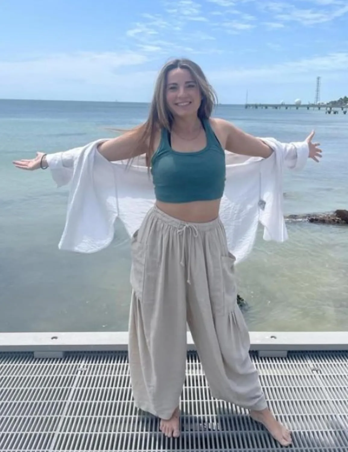 HangNiFang Cotton Linen Wide Leg Pants for Women High Waisted Beach Palazzo Harem Pants