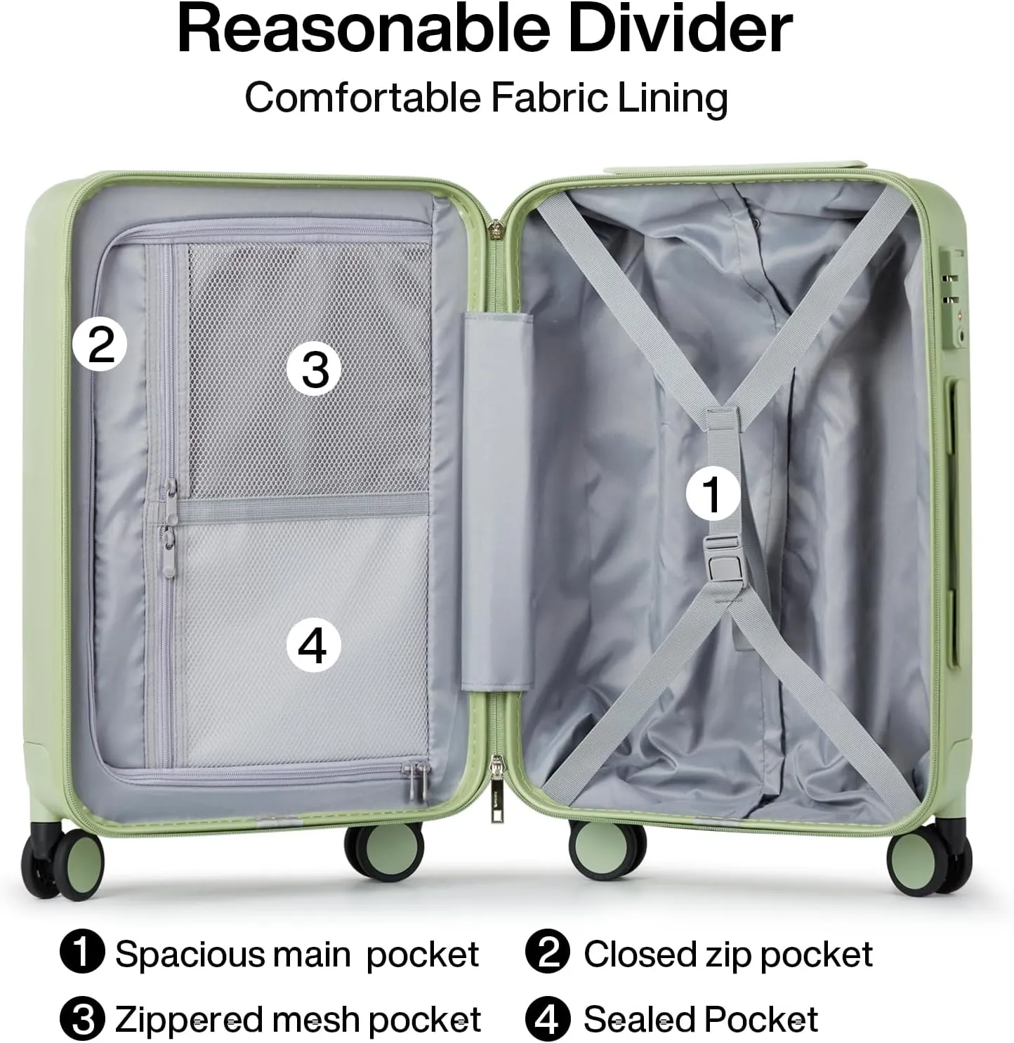 Hanke 20 Inch Carry On Luggage 22x14x9 Airline Approved PC Hard Shell Suitcases with Wheels TSA Luggage for Women Men Lightweight Travel Luggage(Bamboo Green)