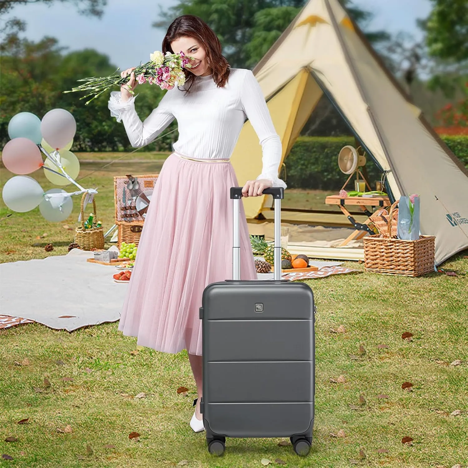 Hanke 20 Inch Carry On Luggage 22x14x9 Airline Approved PC Hard Shell Suitcases with Wheels TSA Luggage for Women Men Lightweight Travel Luggage(Graphite Grey)