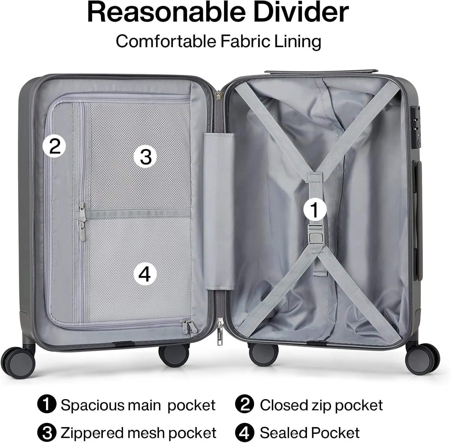 Hanke 20 Inch Carry On Luggage 22x14x9 Airline Approved PC Hard Shell Suitcases with Wheels TSA Luggage for Women Men Lightweight Travel Luggage(Graphite Grey)