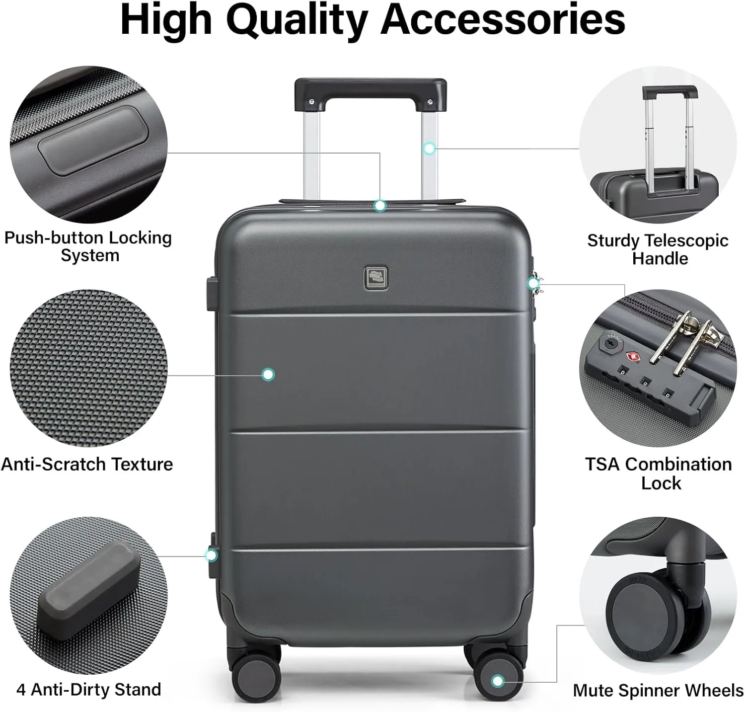 Hanke 20 Inch Carry On Luggage 22x14x9 Airline Approved PC Hard Shell Suitcases with Wheels TSA Luggage for Women Men Lightweight Travel Luggage(Graphite Grey)