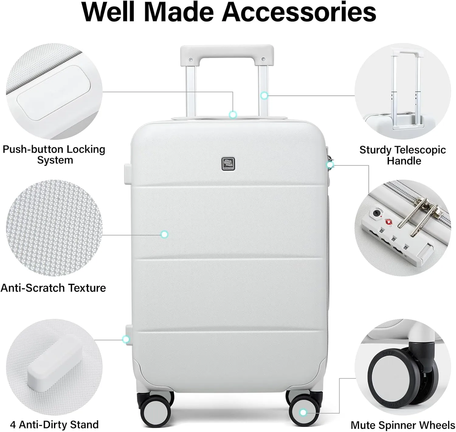 Hanke 20 Inch Carry On Luggage 22x14x9 Airline Approved PC Hard Shell Suitcases with Wheels TSA Luggage for Women Men Lightweight Travel Luggage(Smoke White)