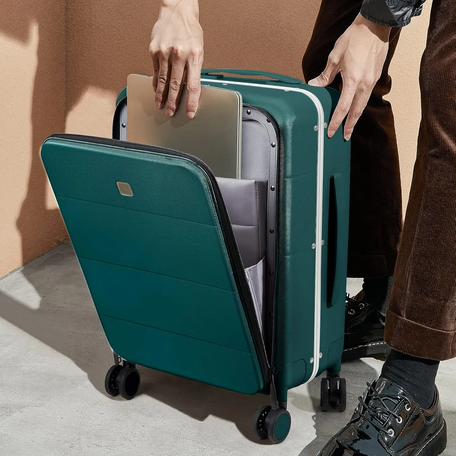 Hanke Luggage Hard Shell Suitcases 24 Inch Checked-Medium Luggage with Spinner Wheels TSA Approved Travel Luggage Wide Handle for Men Women(Blackish Green)