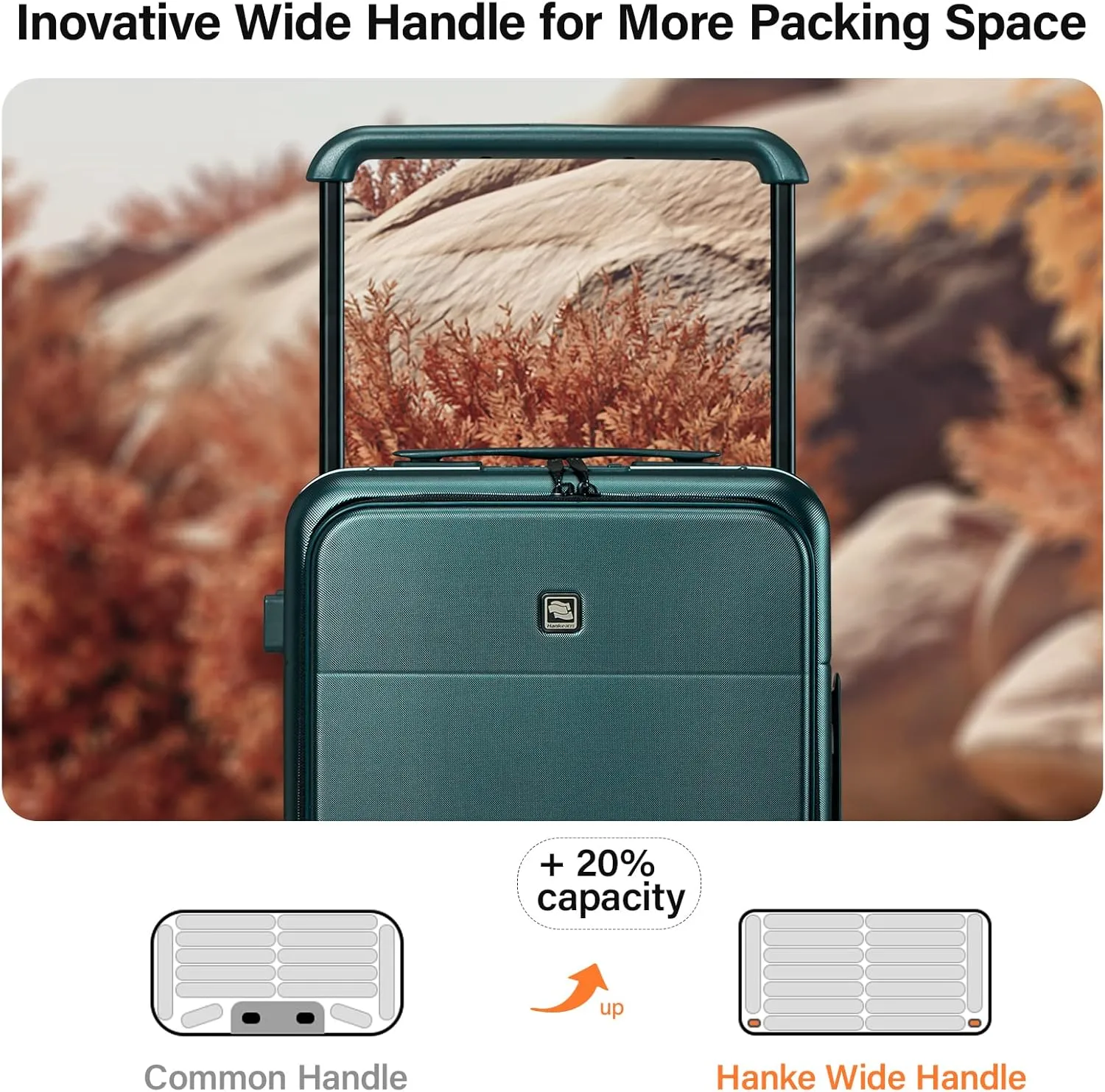 Hanke Luggage Hard Shell Suitcases 24 Inch Checked-Medium Luggage with Spinner Wheels TSA Approved Travel Luggage Wide Handle for Men Women(Blackish Green)
